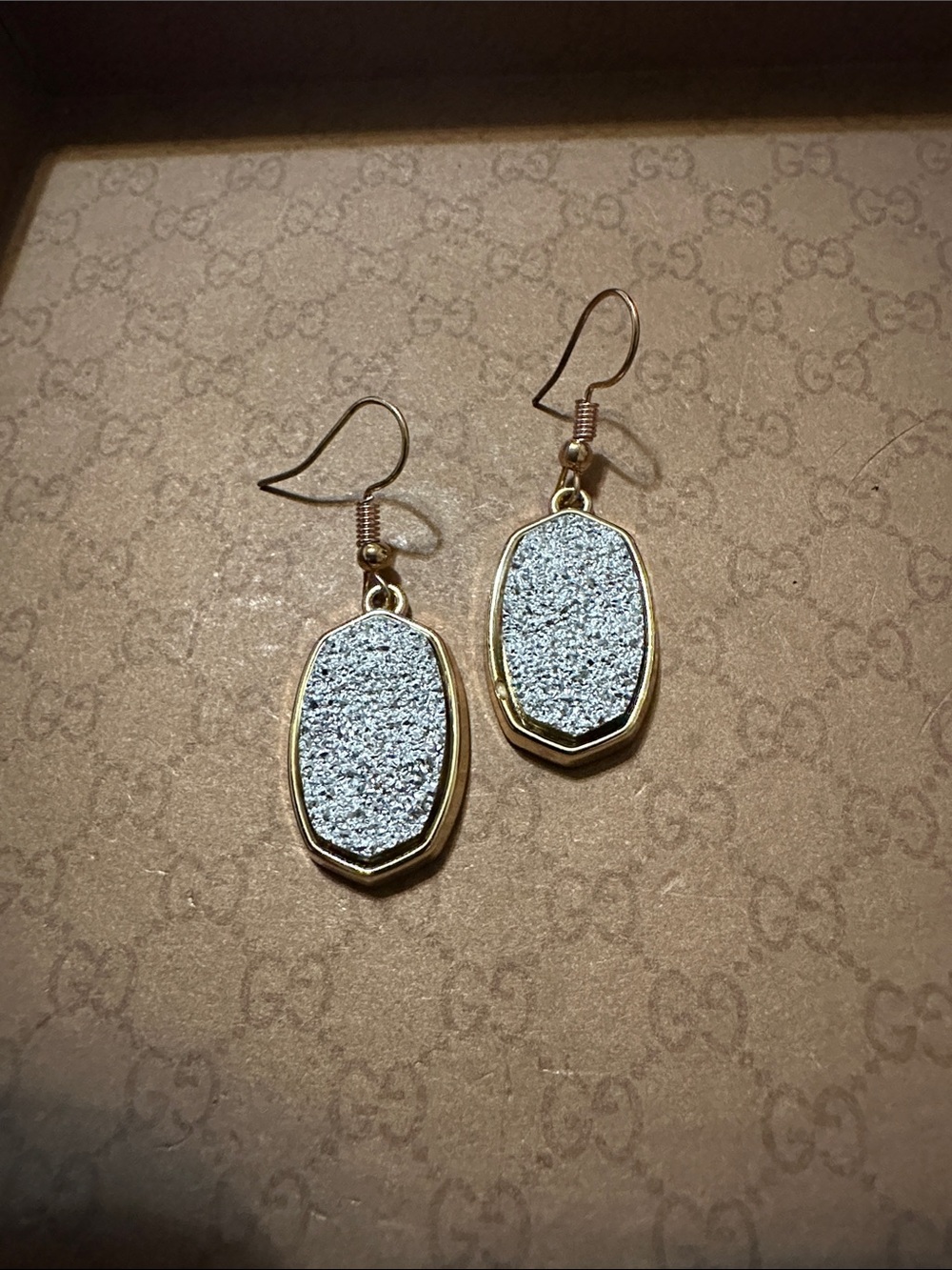 Gold-Trim Silver Druzy Drop Earrings - Women Jewelry